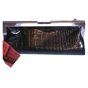 Giovanni‎ Rucci Italy Black Clutch Evening Bag Croc Embossed NWT